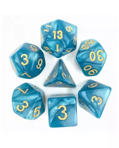 Set De 7 Dés Ludistri HDP-21 - Bleu Nacré / Or