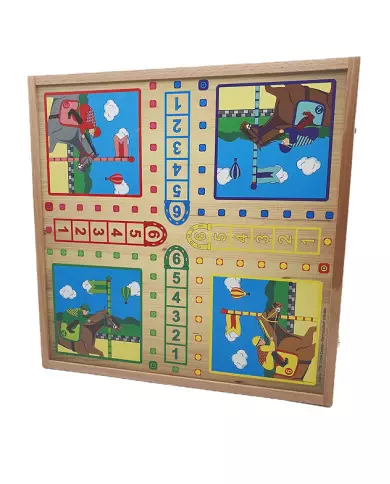 Coffret 4 Jeux En Bois - Maison CHAVET ( Dames - Petits Chevaux - Oies - Marelle )