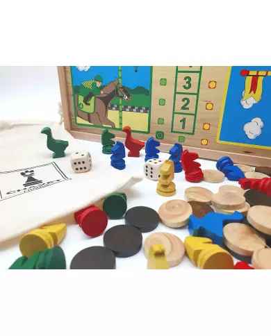 Coffret 4 Jeux En Bois - Maison CHAVET ( Dames - Petits Chevaux - Oies - Marelle )