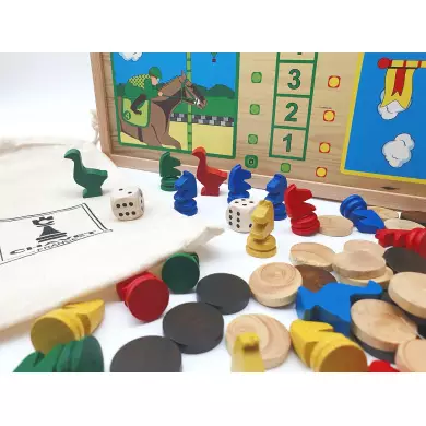 Coffret 4 Jeux En Bois - Maison CHAVET ( Dames - Petits Chevaux - Oies - Marelle )