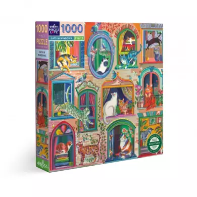 Puzzle Eeboo - Cats In Windows ( Chats Aux Fenêtres ) - 1000 Pièces