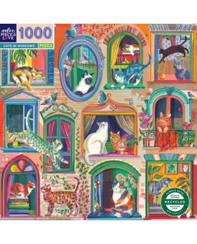 Puzzle Eeboo - Cats In Windows ( Chats Aux Fenêtres ) - 1000 Pièces