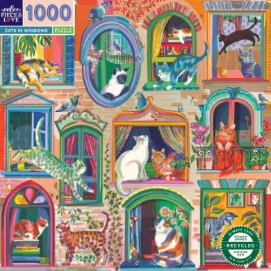 Puzzle Eeboo - Cats In Windows ( Chats Aux Fenêtres ) - 1000 Pièces