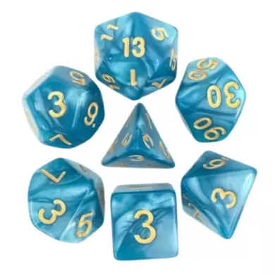 Set De 7 Dés Ludistri - 16 mm - Bleu Nacré Et Or