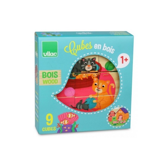 9 Cubes En Bois Animaux - VILAC