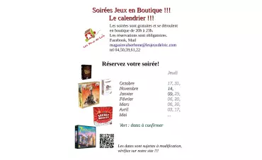 Soirées Jeux / L e Calendrier 2023-24