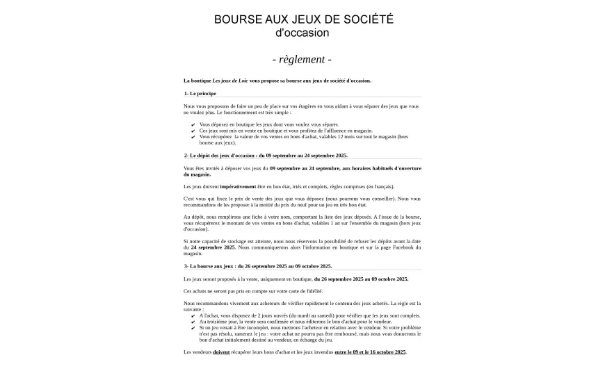La bourse aux jeux de société d'occasion Septembre 2025